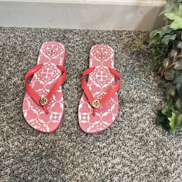 Tory Burch Shoes - Tory Burch Pink Floral Rubber Flip Flop Sandals Beach Womens Size 8